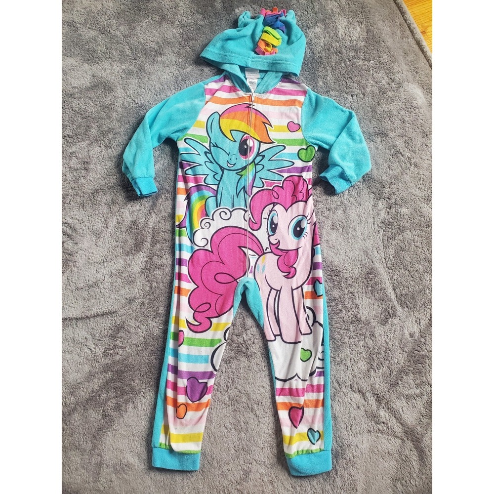 2016 My Little Pony 1 piece Fleece Zip Up Hooded Pajamas Rainbow Dash Size XS
